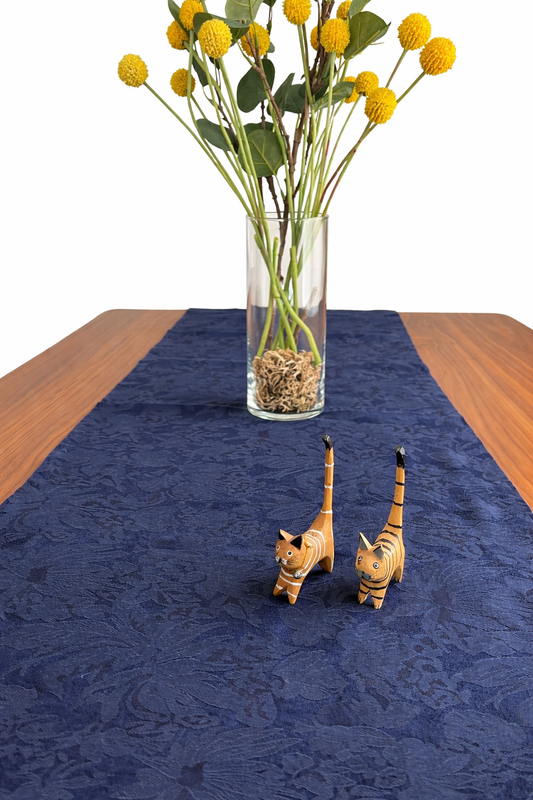 Navy blue jacquard table runner