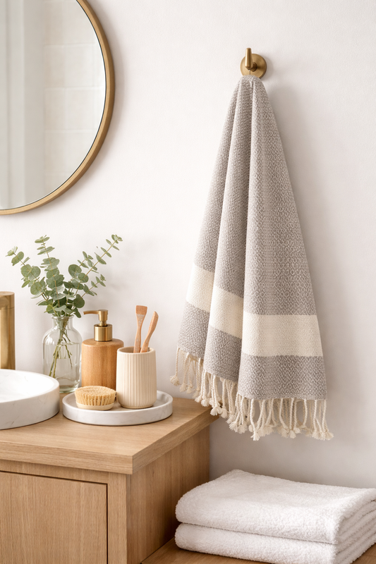 Beige Diamond Pattern Bath Towel
