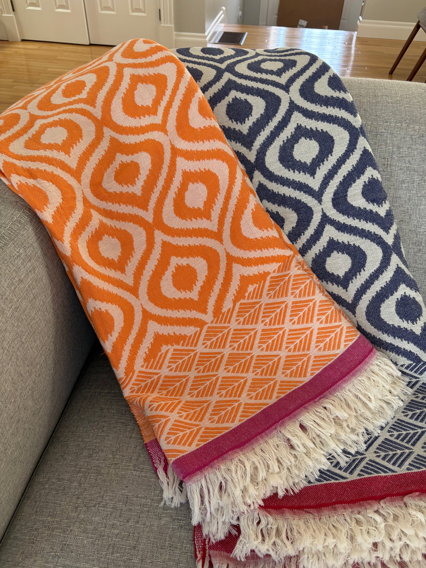 Blue Ikat Cotton Blanket/ Throw