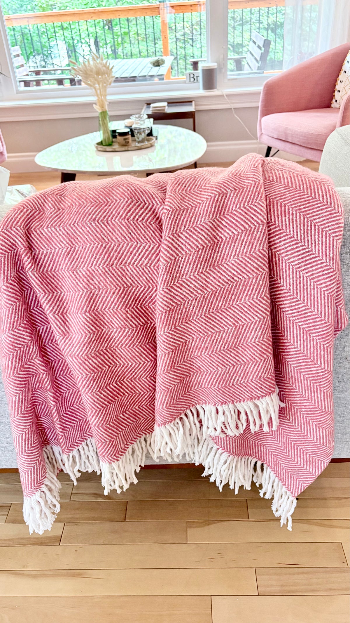Wool blend red herringbone throw blanket