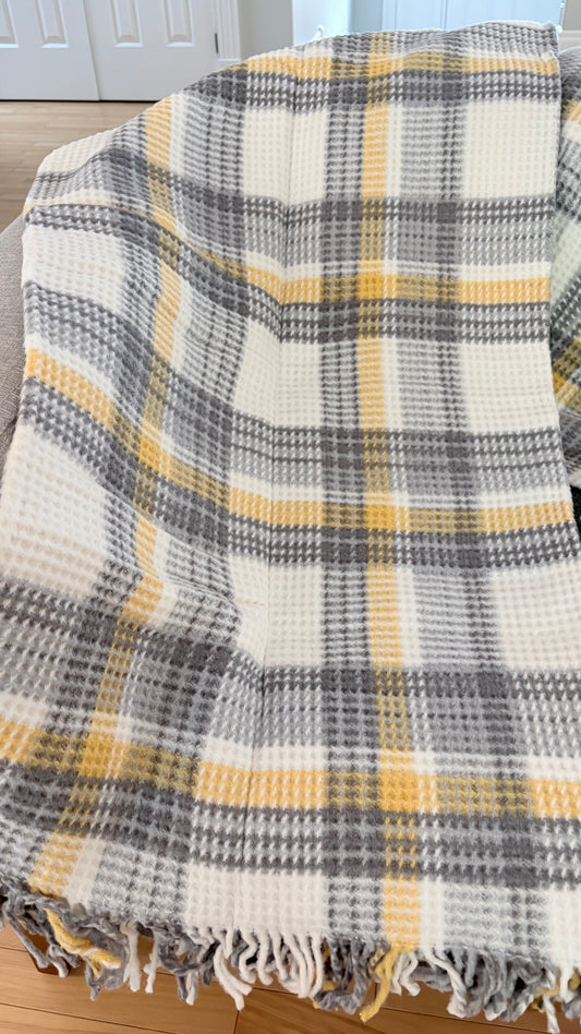 Cotton yellow plaid blanket