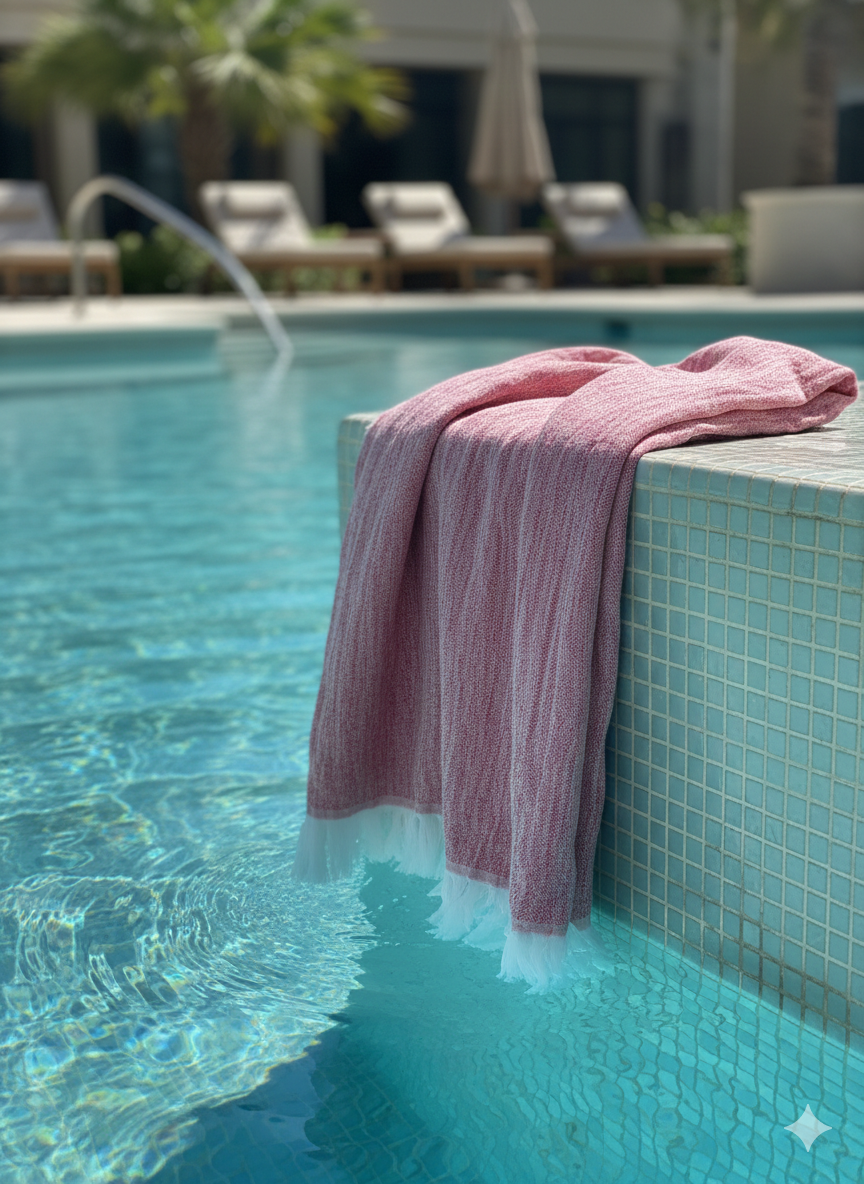 Blushed Red Linen- Cotton Mix Bath Towel