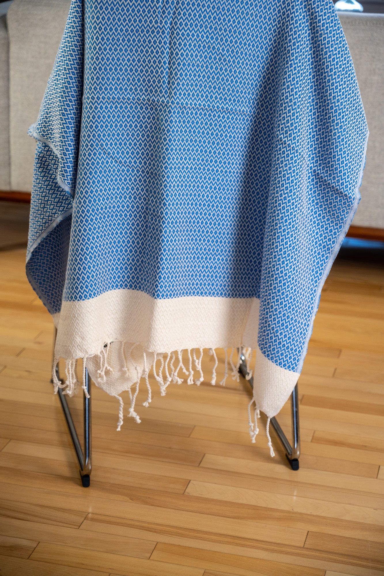 Blue Diamond Pattern Turkish Bath Towel
