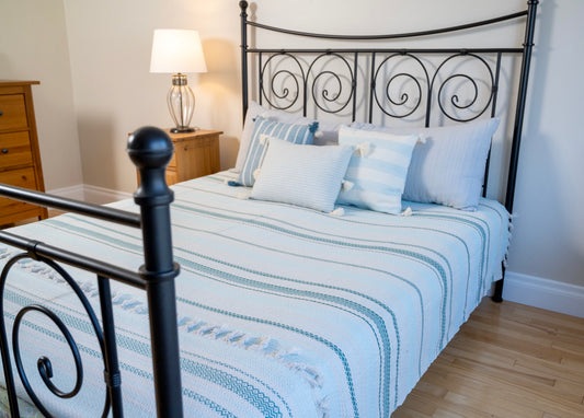 Cotton Bed Spread - Green and Aqua Stripes