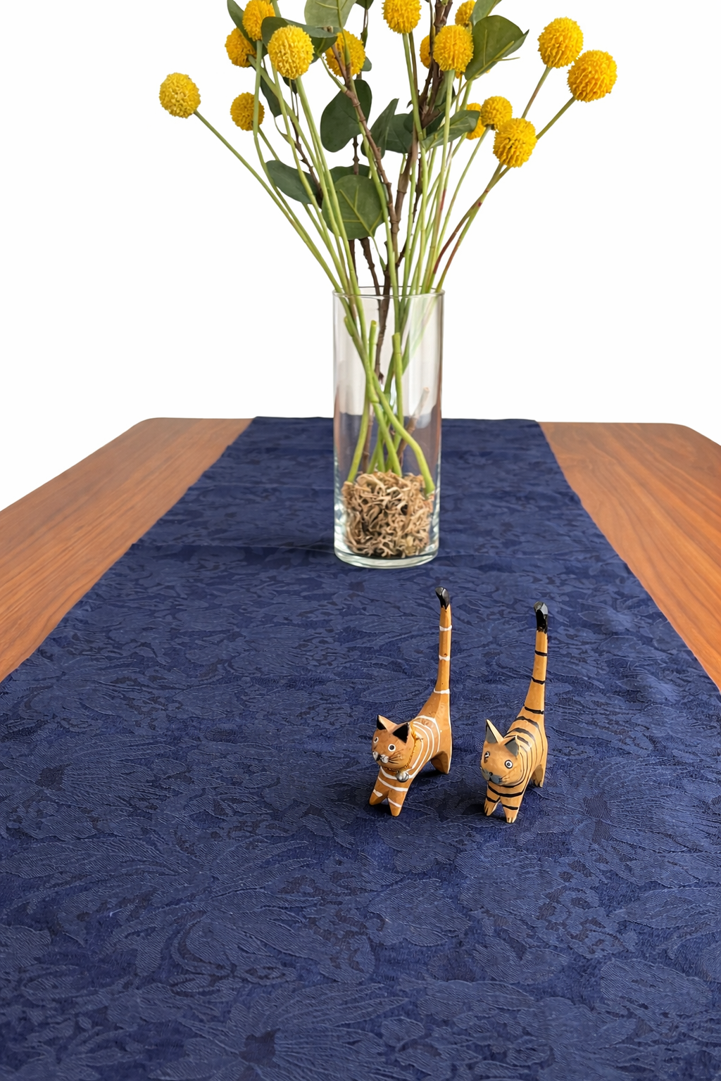 Navy blue jacquard table runner