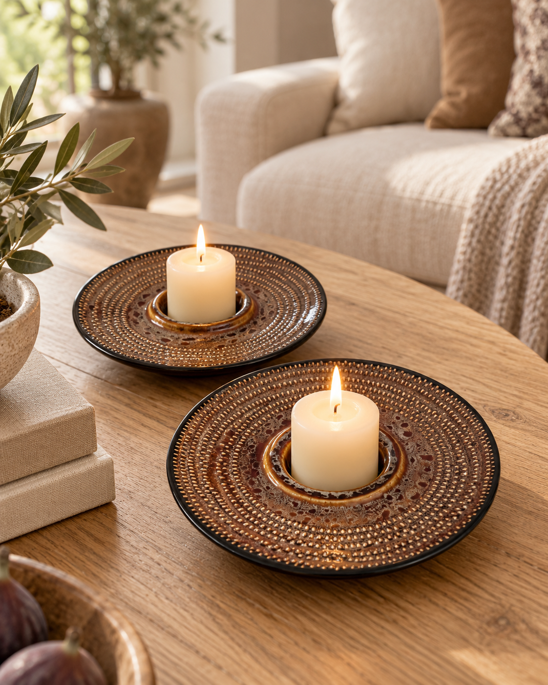 Textured Ceramic Candle Holder