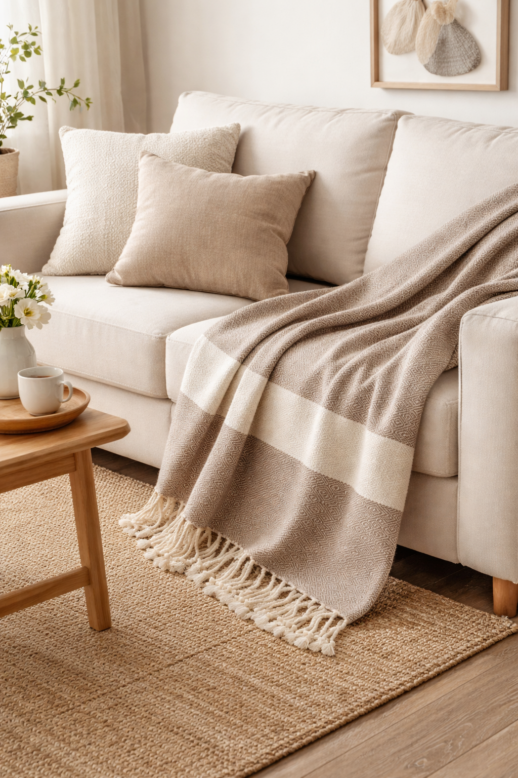 Beige & White Diamond Pattern Bath Towel