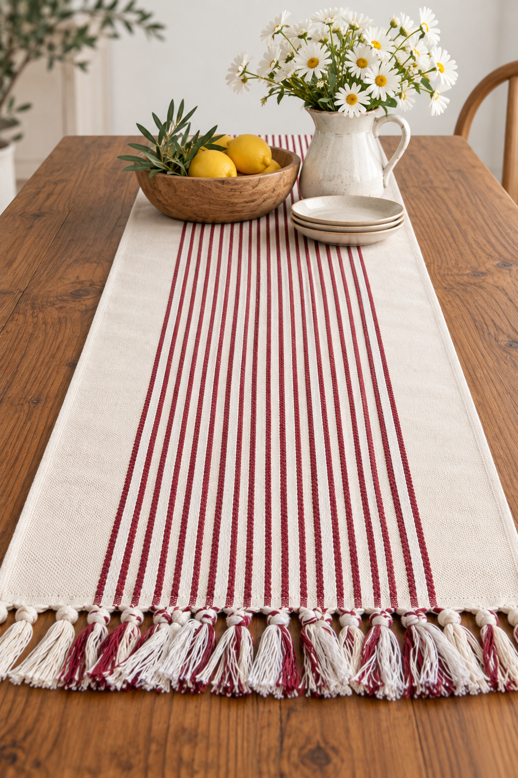 Rustic red and white table runner