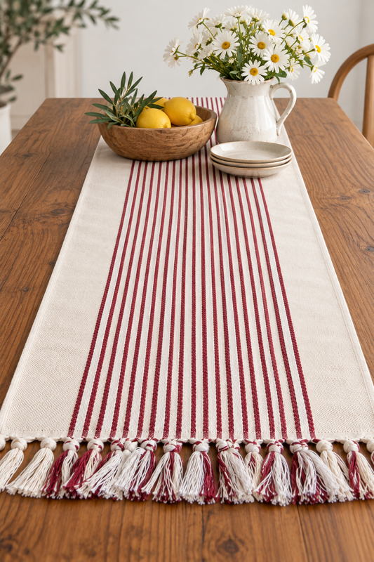 Rustic red and white table runner