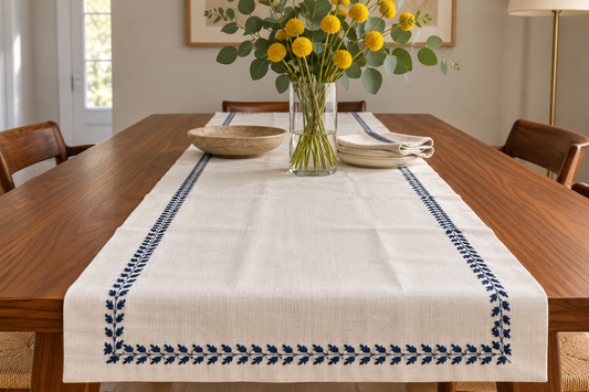 Elegant white linen table runner