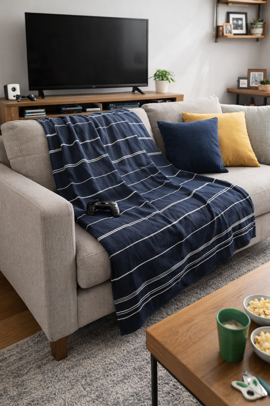 Dark Navy Cotton Bed Cover/ Throw