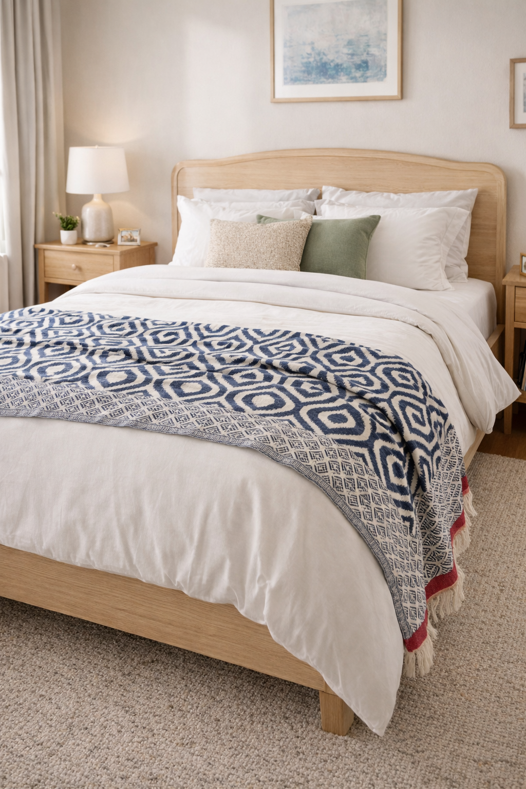 Blue Ikat Cotton Blanket/ Throw