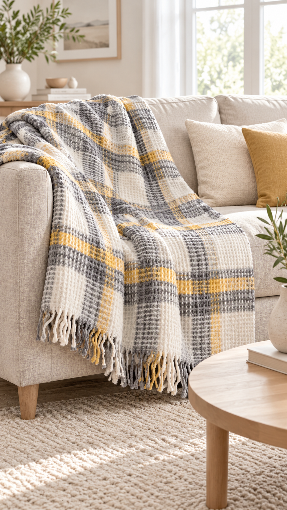 Cotton yellow plaid blanket