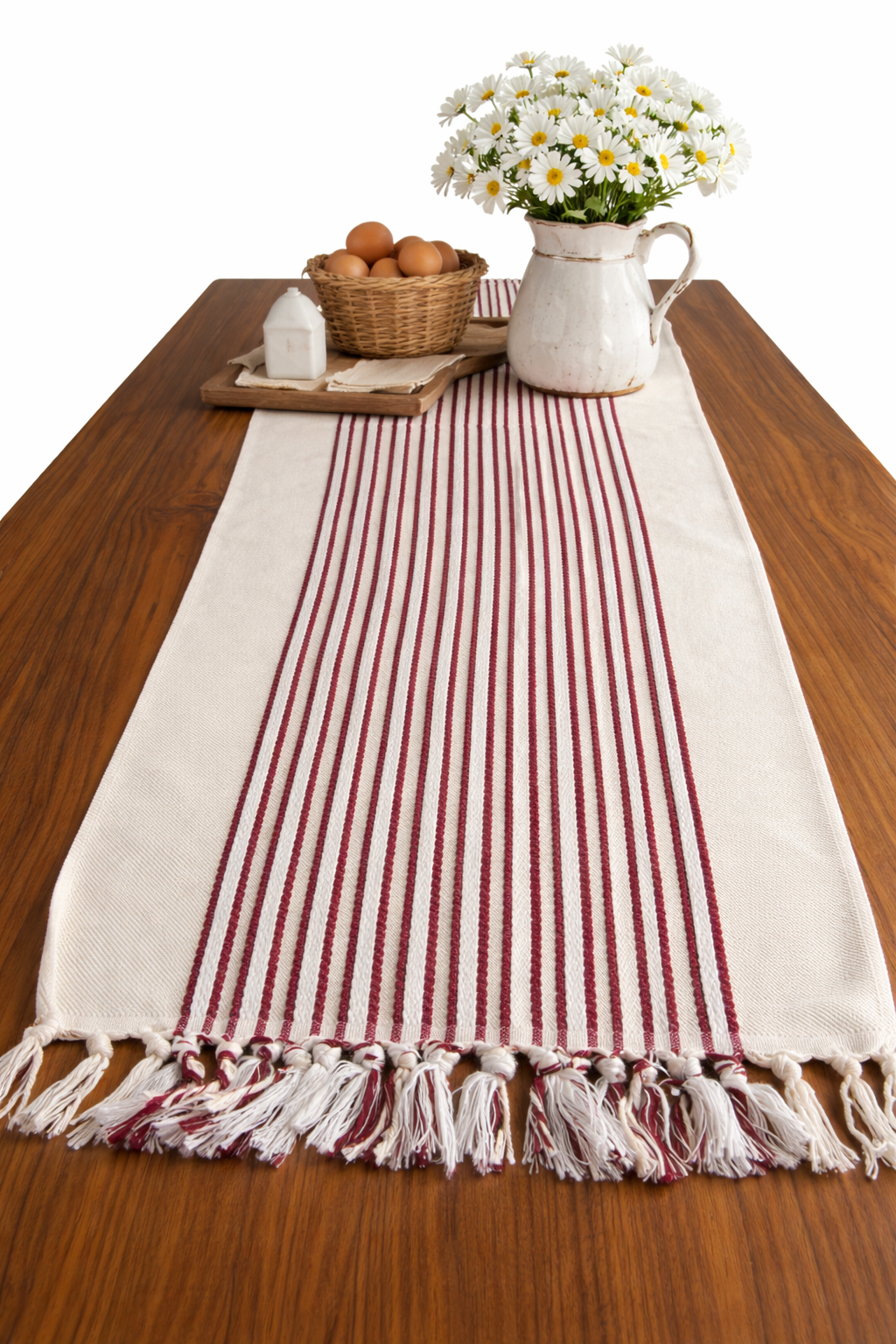 Rustic red and white table runner