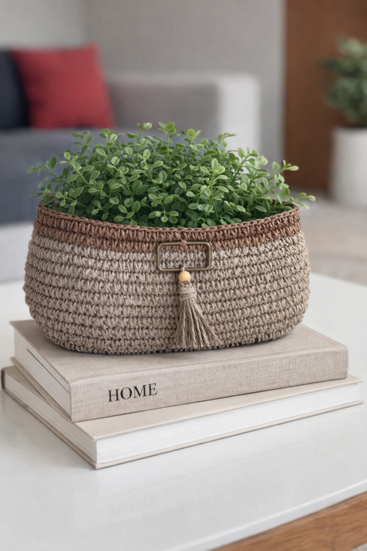 Paper yarn oval basket - handmade