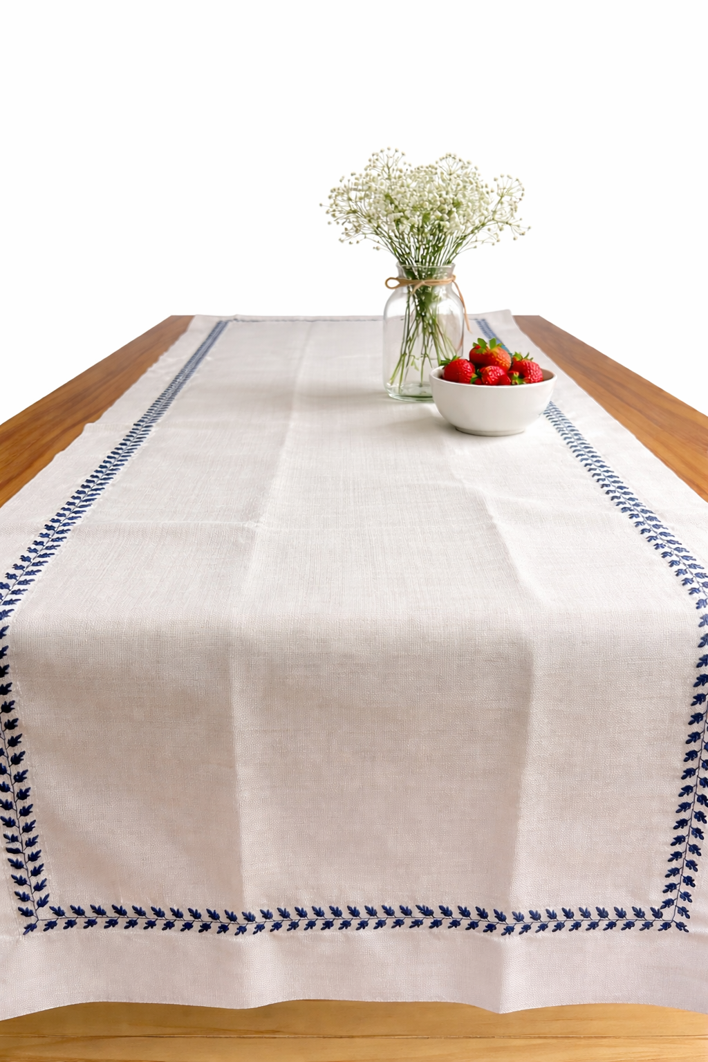Elegant white linen table runner
