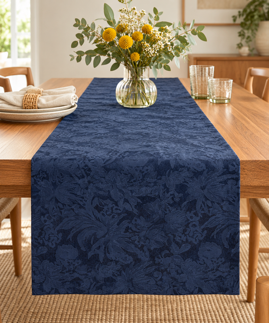 Navy blue jacquard table runner