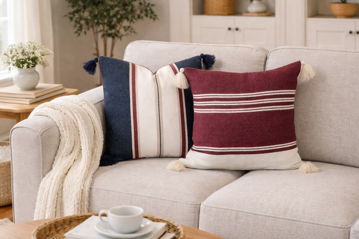 Dark Navy Throw Pillow with Tassels