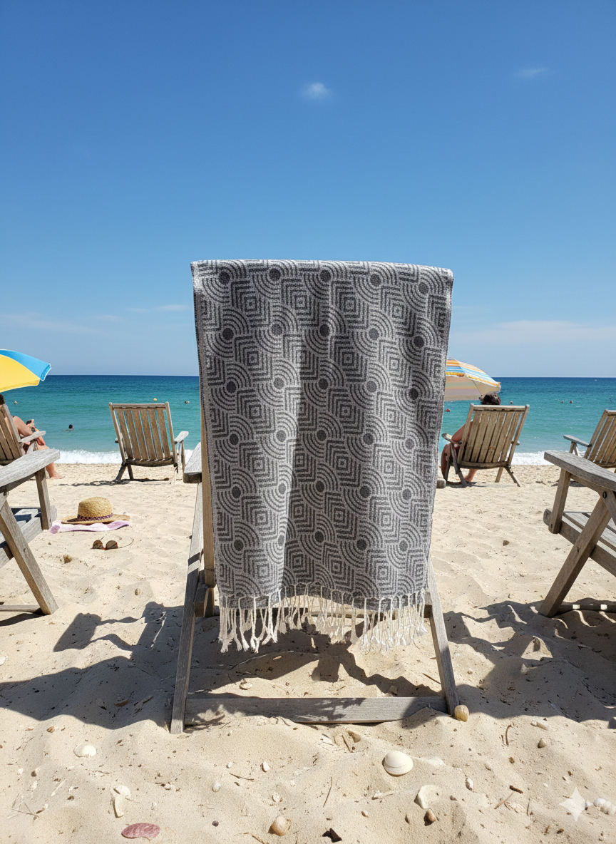Black and White Geometric Pattern  Bath Towel