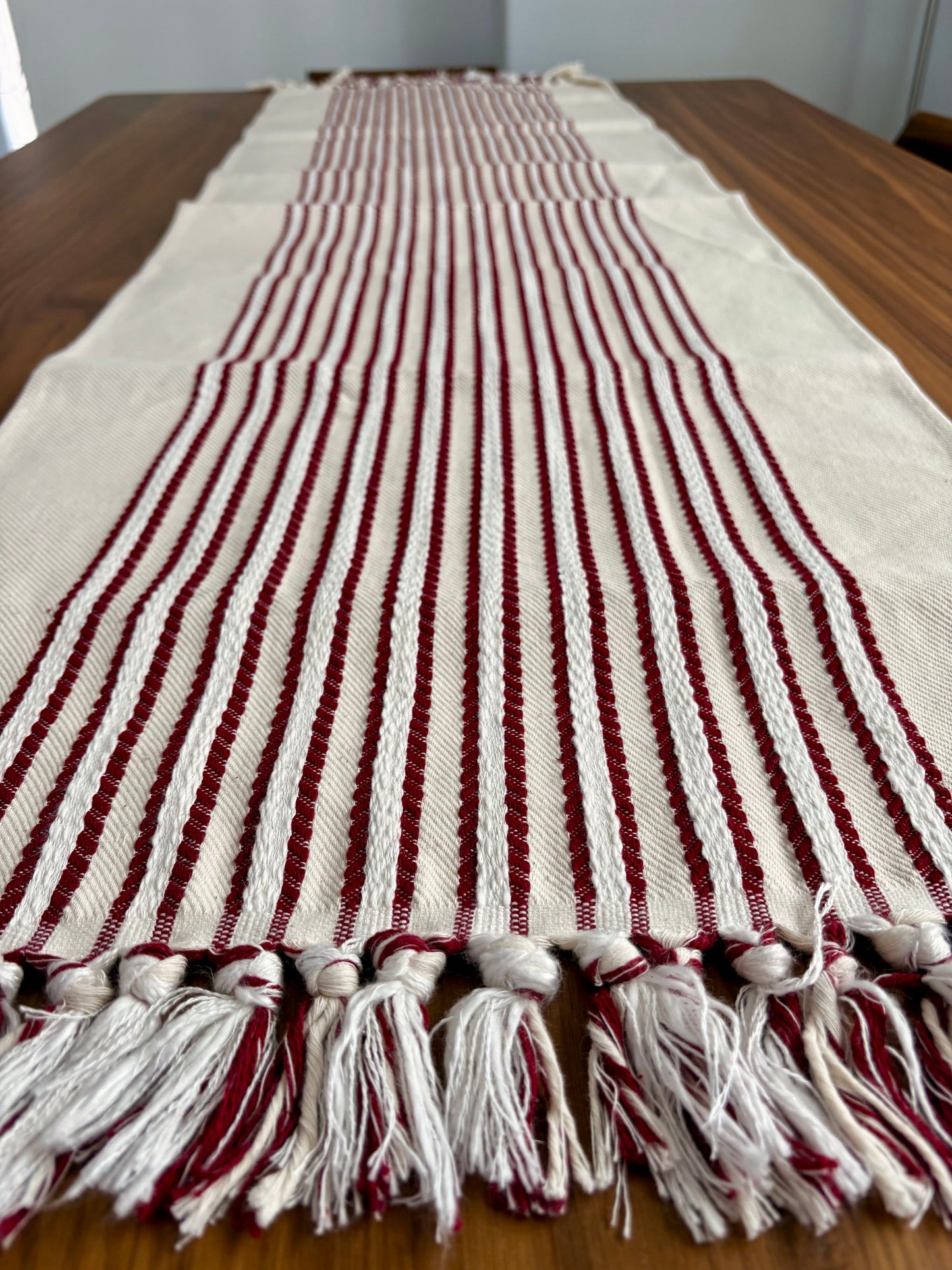 Rustic red and white table runner