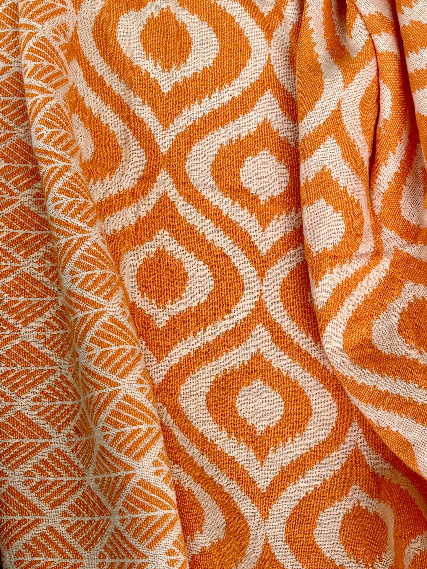 Orange Ikat Cotton Blanket/ Throw