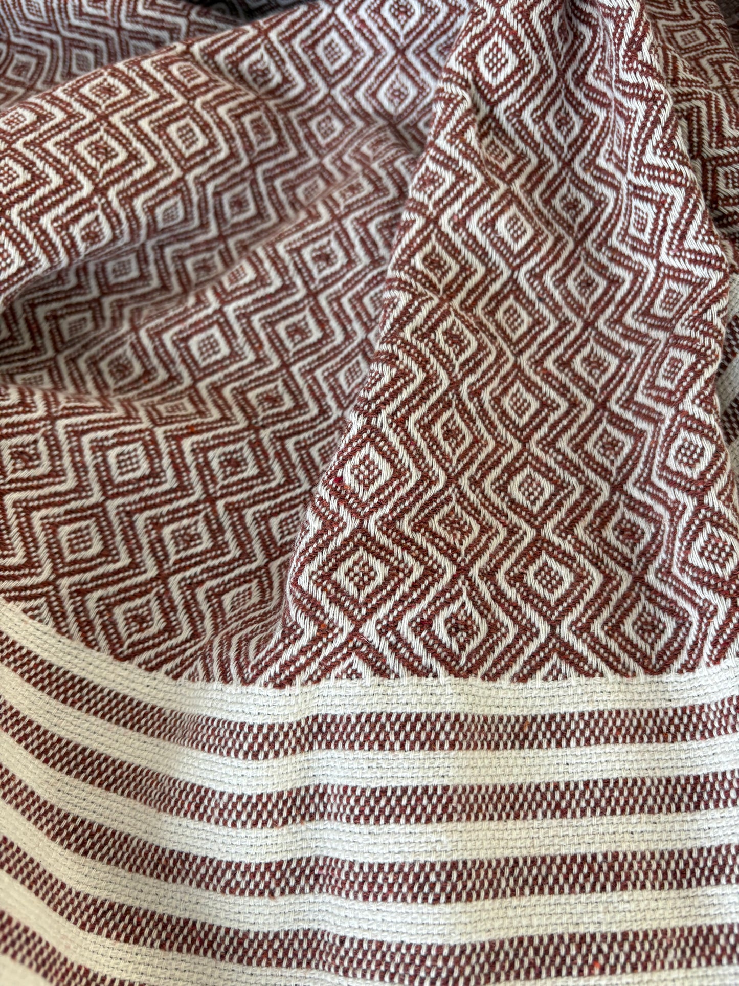 Red and Beige Geometric Pattern Cotton Bed Spread/Throw
