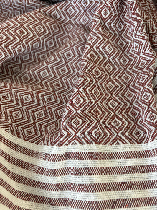 Red and Beige Geometric Pattern Cotton Bed Spread/Throw