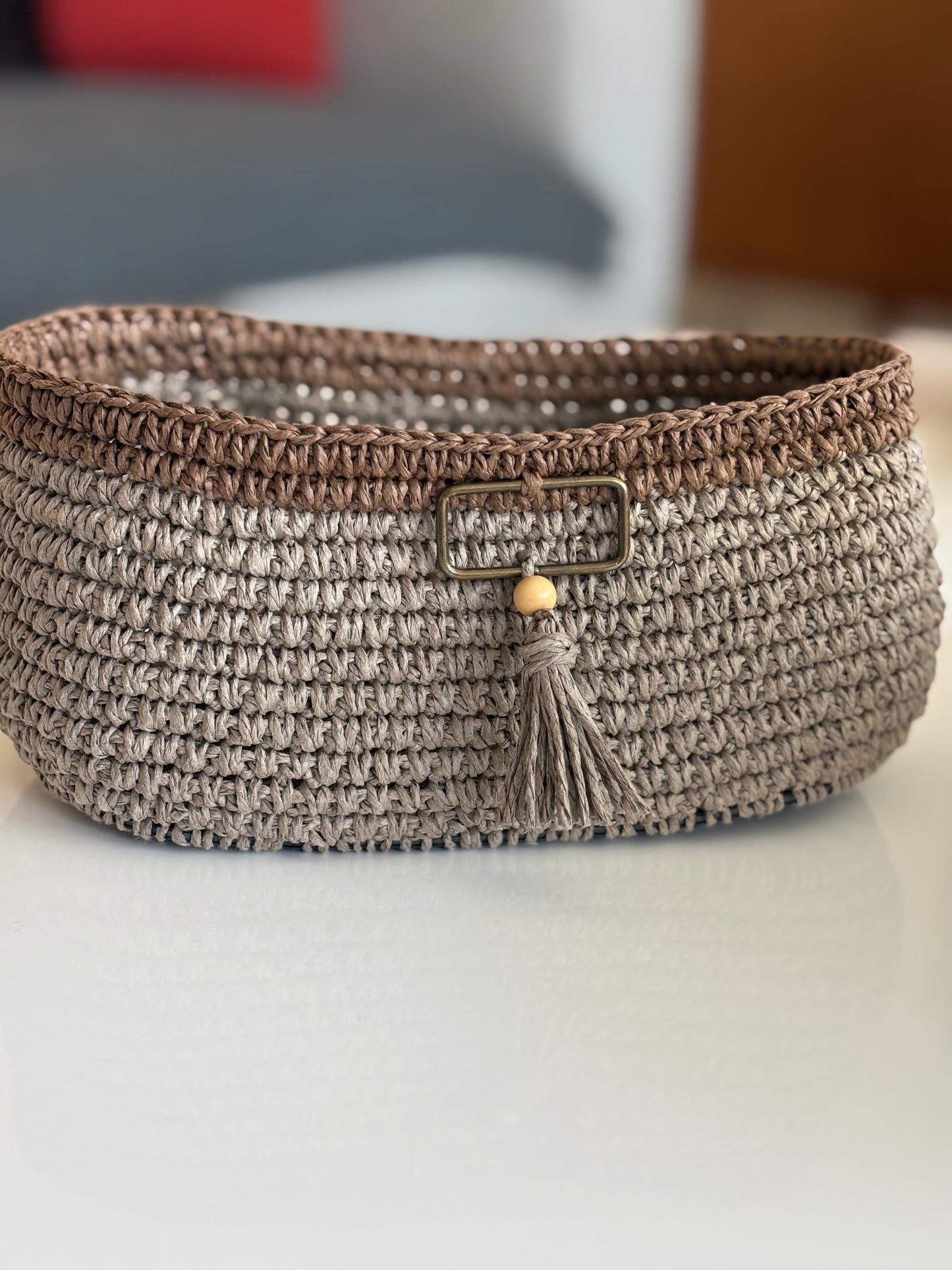 Paper yarn oval basket - handmade