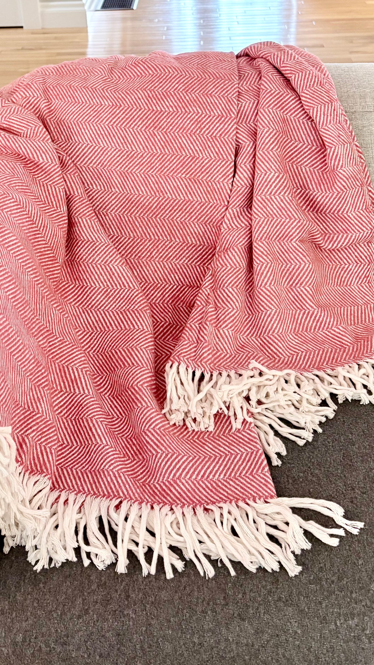 Wool blend red herringbone throw blanket
