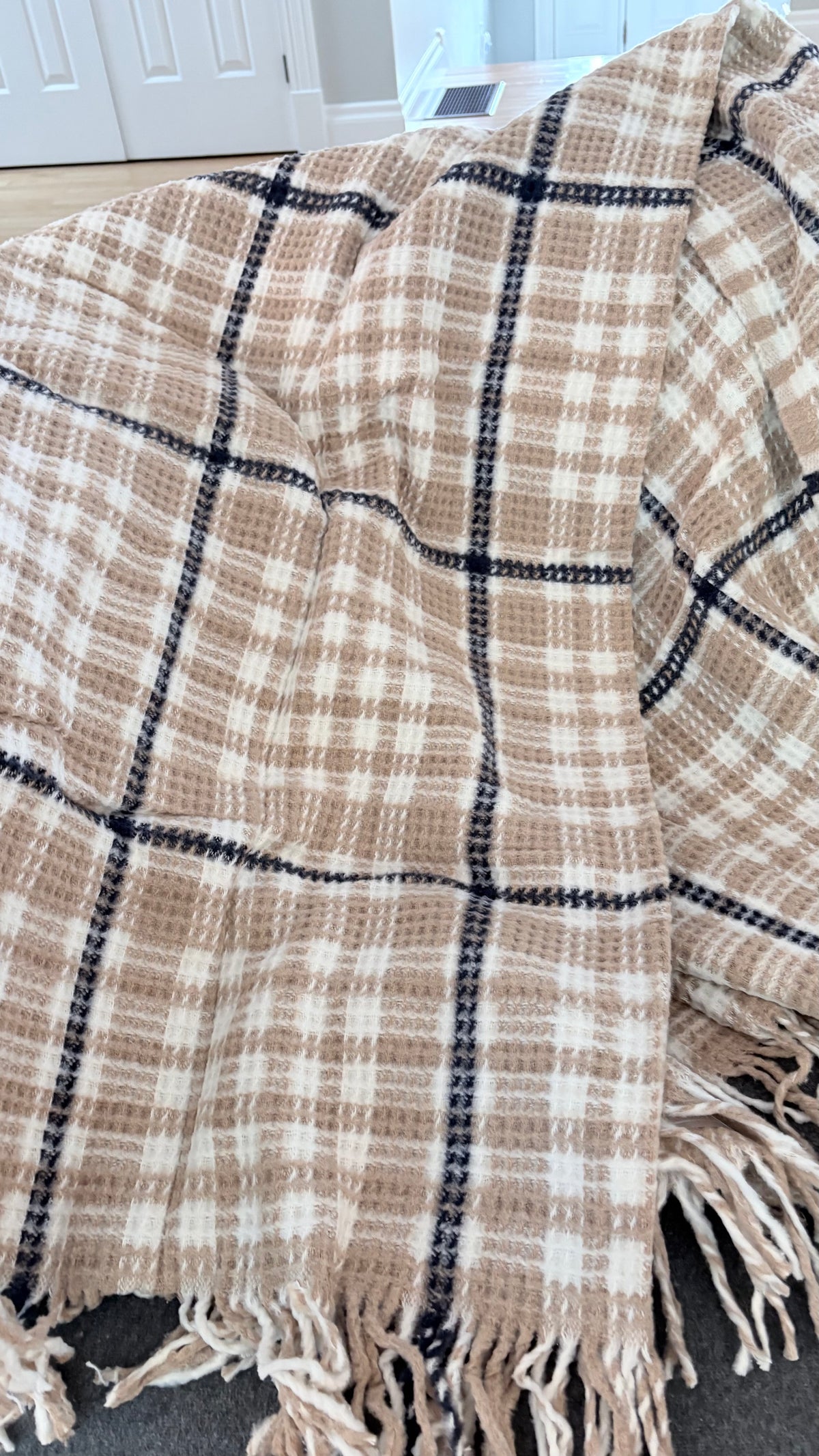 Cotton beige plaid blanket