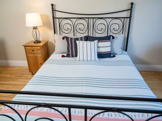 Cotton Bed Spread - Green and orange stripes