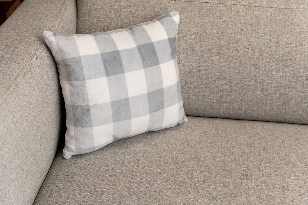 White and grey gingham pillow