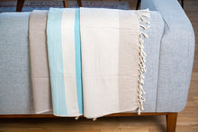 Load image into Gallery viewer, Turquoise and White Turkish Bath towel (Peshtemal)
