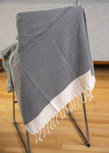 Load image into Gallery viewer, Black Diamond Pattern Turkish Bath towel (Peshtemal)
