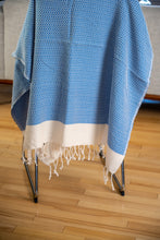 Load image into Gallery viewer, Blue Diamond Pattern Turkish Bath towel (Peshtemal)
