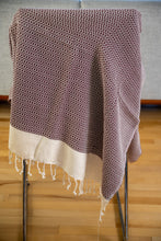 Load image into Gallery viewer, Burgundy Diamond Pattern Turkish Bath towel (Peshtemal)
