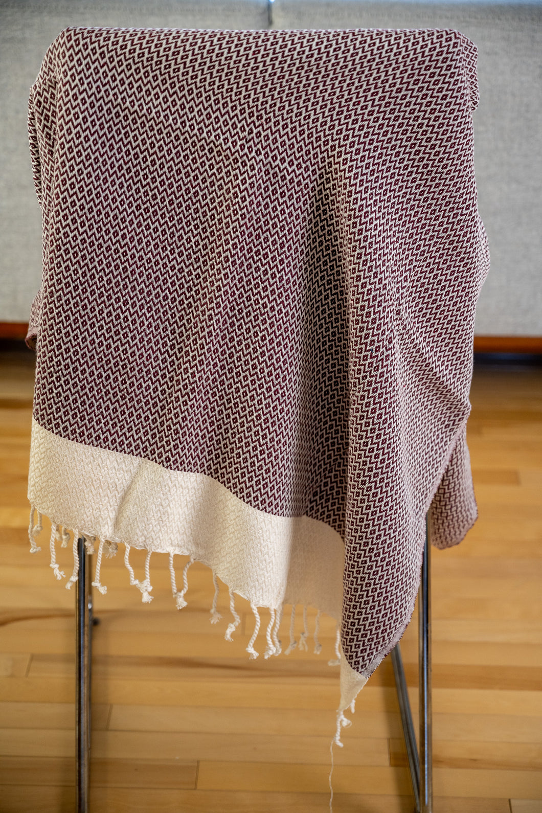 Burgundy Diamond Pattern Turkish Bath towel (Peshtemal)