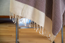 Load image into Gallery viewer, Burgundy Diamond Pattern Turkish Bath towel (Peshtemal)
