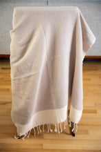 Load image into Gallery viewer, Beige and White Small diamond pattern Turkish Bath towel (Peshtemal)
