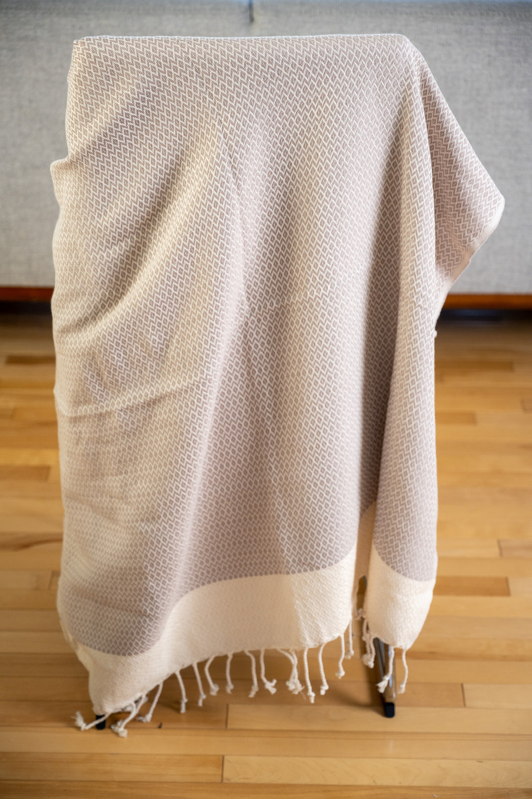 Beige and White Small diamond pattern Turkish Bath towel (Peshtemal)