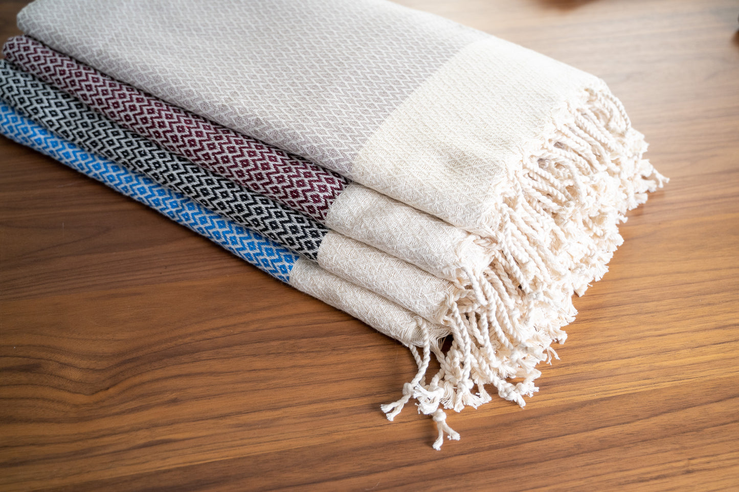 Blue Diamond Pattern Turkish Bath Towel