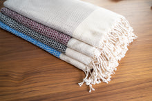 Load image into Gallery viewer, Blue Diamond Pattern Turkish Bath towel (Peshtemal)
