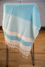 Load image into Gallery viewer, Turquoise and White Turkish Bath towel (Peshtemal)
