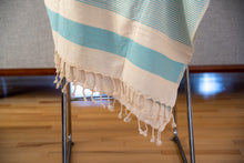 Load image into Gallery viewer, Turquoise and White Turkish Bath towel (Peshtemal)

