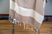 Load image into Gallery viewer, Beige and White Small diamond pattern Turkish Bath towel (Peshtemal)
