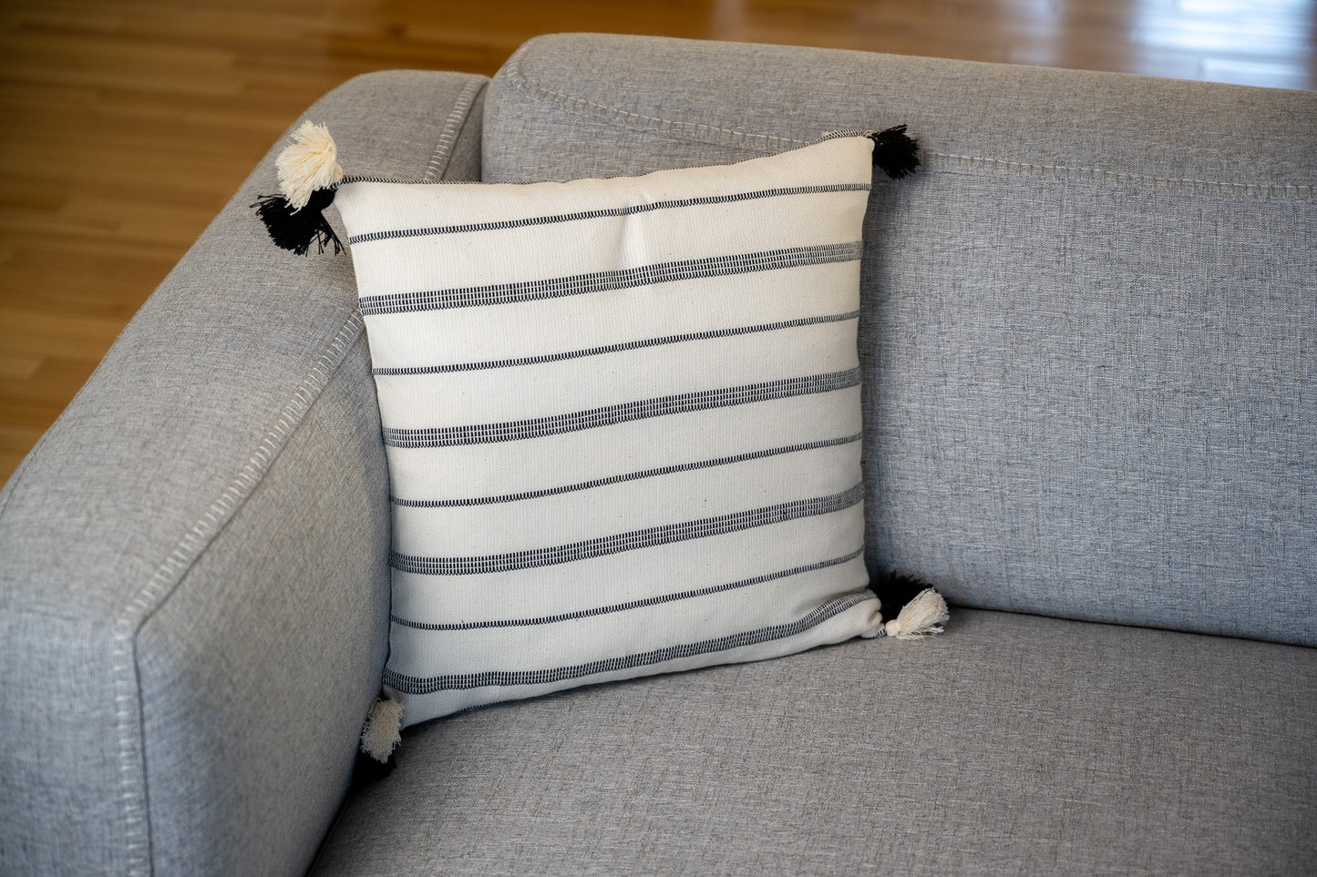Black and White Lines Throw Pillow with Tassels