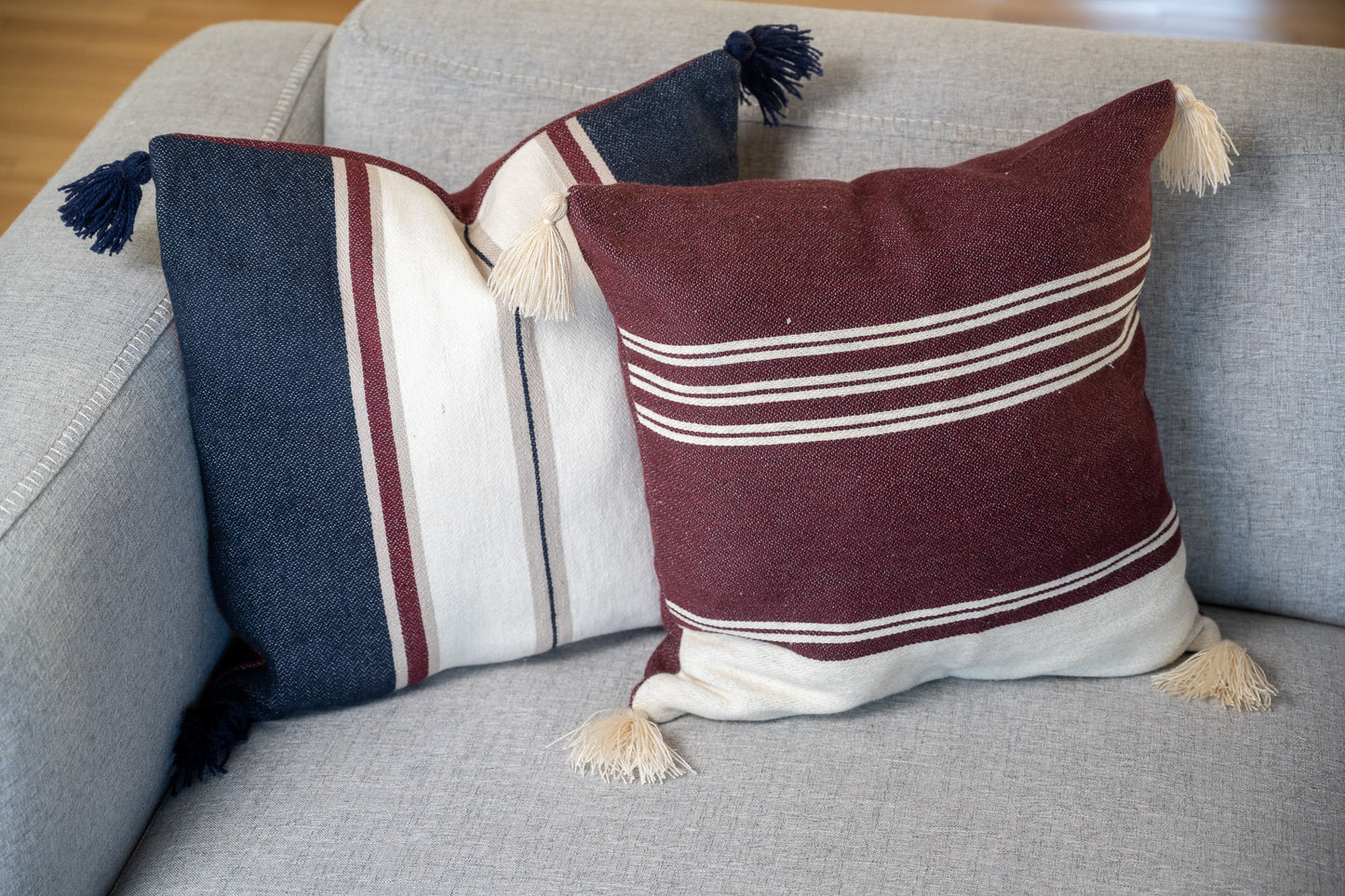 Dark Navy Throw Pillow with Tassels