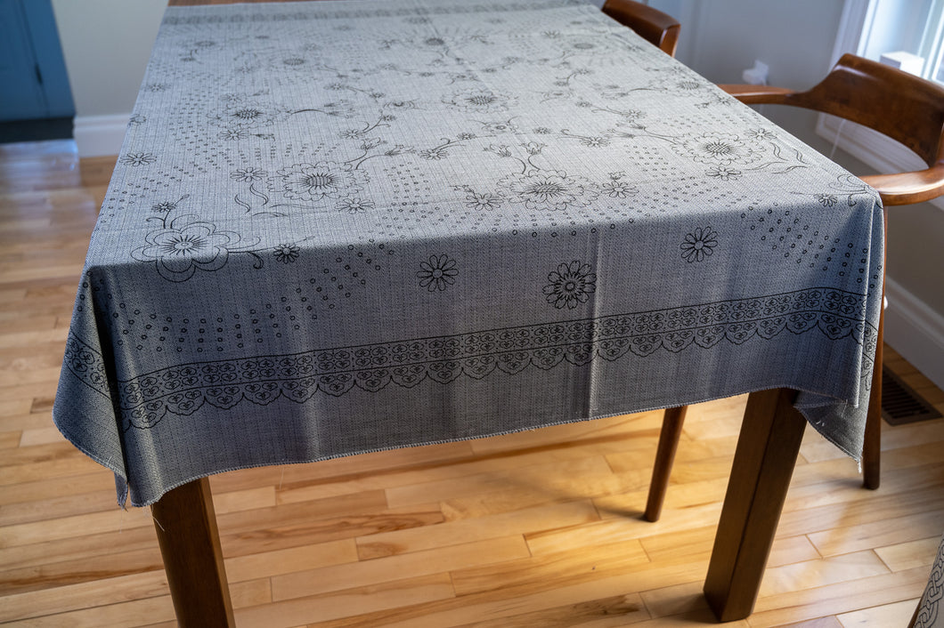 Grey Traditional  Flower Design Table Cloth
