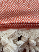 Load image into Gallery viewer, Orange Turkish Bath towel (Peshtemal) diamond pattern
