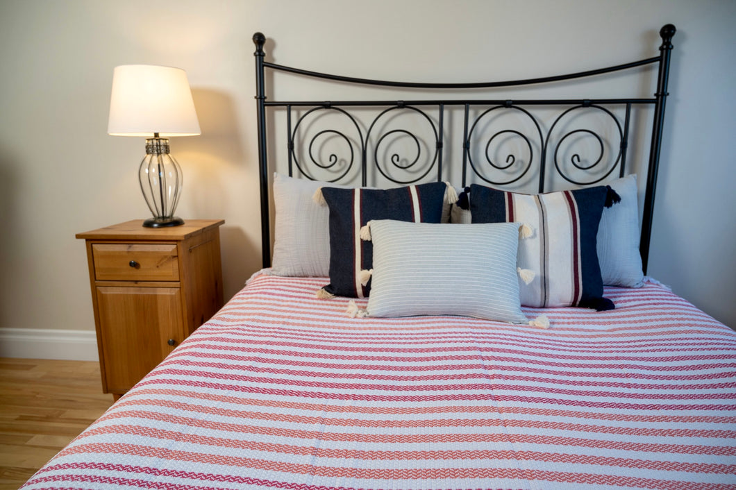 Cotton Bed Spread - Red and Orange Stripes